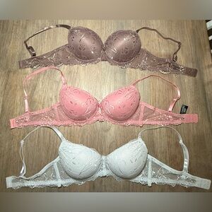 Elegant Lace Push-Up Bra Set - Pink, Brown, and White